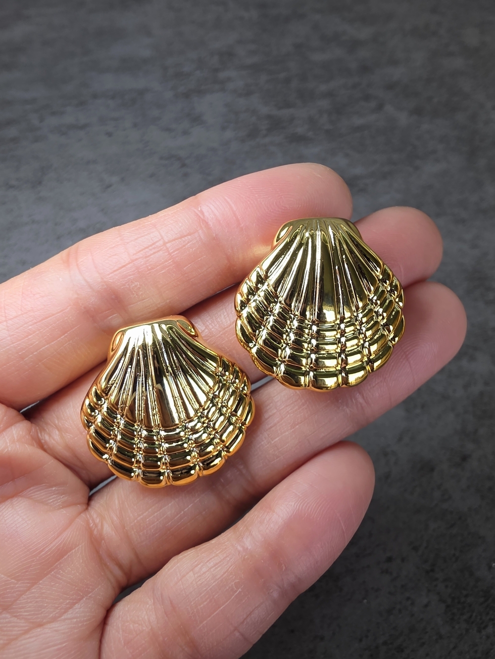 Chunky Gold Shell Earrings High Shine Statement Beach Boho Jewelry